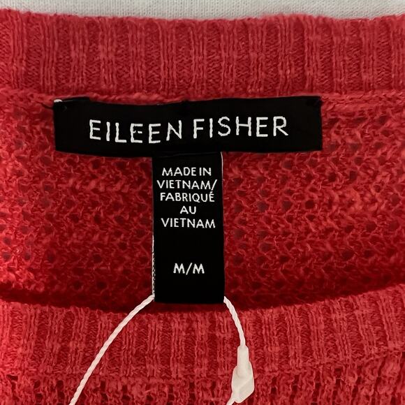 Eileen Fisher Organic Linen Cotton Slub Boxy Top M Orange Red Drop Shoulder NEW - Picture 5 of 10